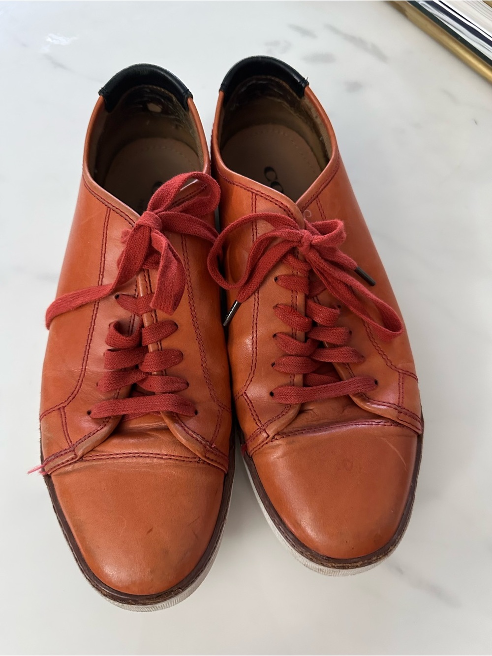 Coach Men’s Orange Leather Low Top Sneakers Casual Lace Up Shoes size 9.5 - Picture 2 of 8